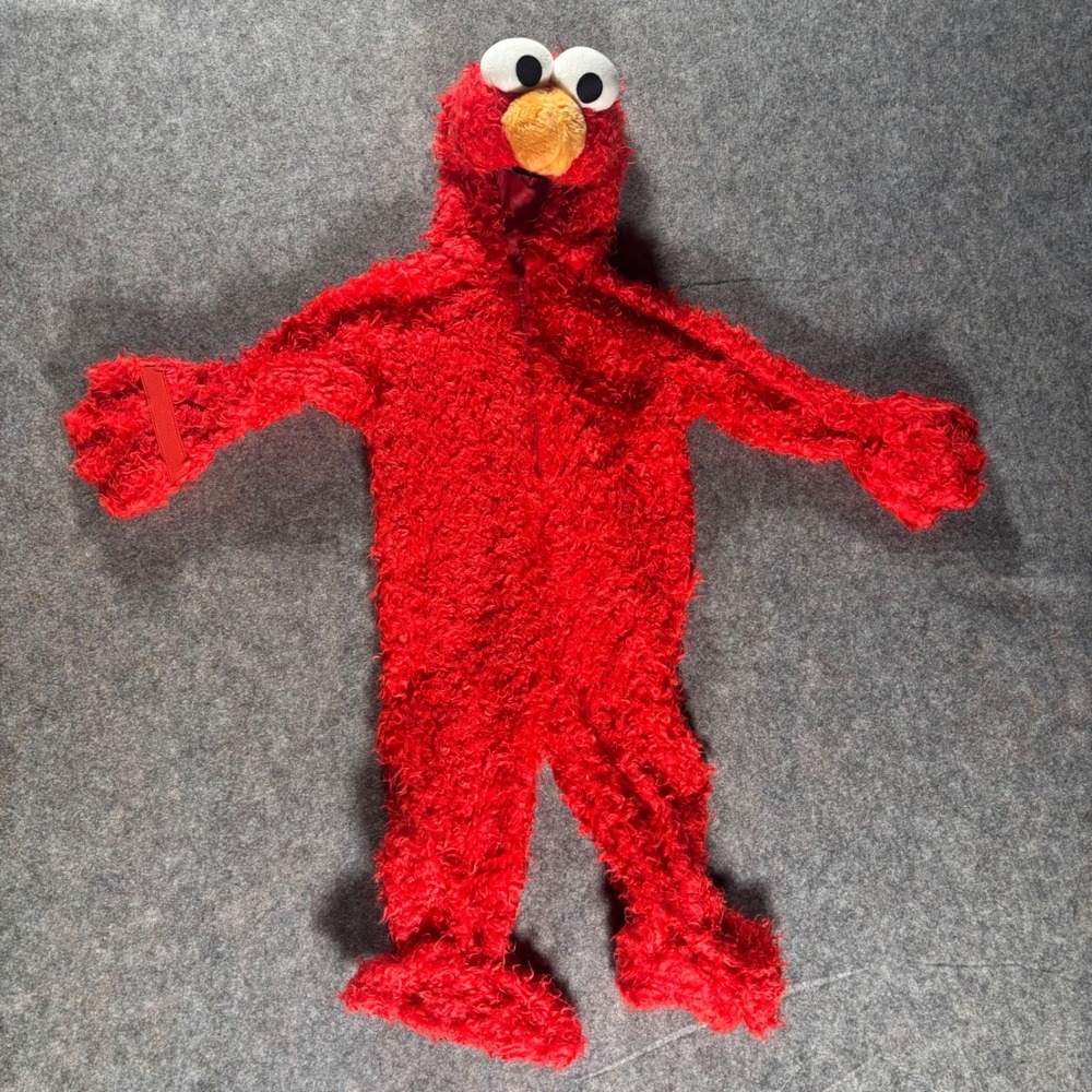 Vintage Sesame‎ Street Elmo Costume Child Size 2T Red Fuzzy Hooded Jumpsuit 2007